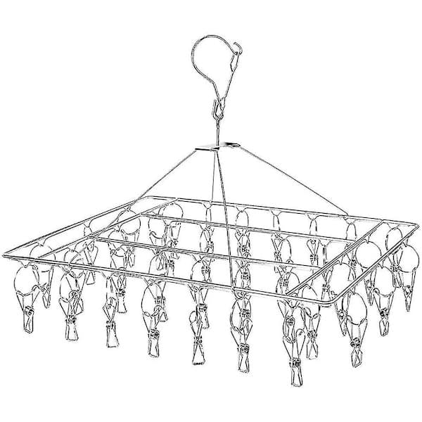 Stainless Steel Sock Dryer with 36 Clips, Windproof Rectangular Small Drying Rack with Clips for Socks-FA-