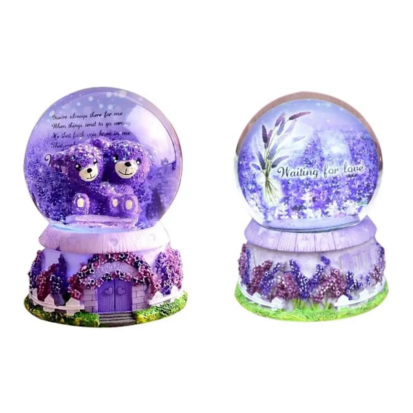 Musikkboks Polyresin Lilla Bjørn Krystallkule Lampe snow + lanterns + music