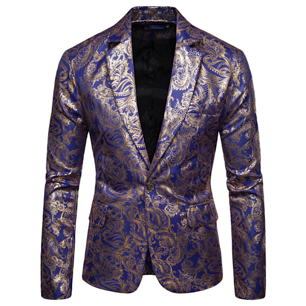 Mænds En-Knaps Paisley Smokingjakke Slim Fit Blazer Jakke Blå