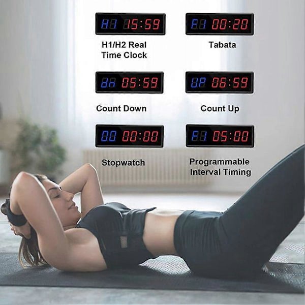 Gym Timer, LED Intervalltimer Digital Nedräkning Väggmonterad Klocka Fitness Timer, Siffror Ner/Upp Klocka-FA13-