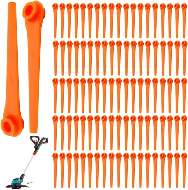 (c)100-pakning med plastblader for Gardena 9823 9825 9820 9821 gresstrimmerblader 70mm-FA-