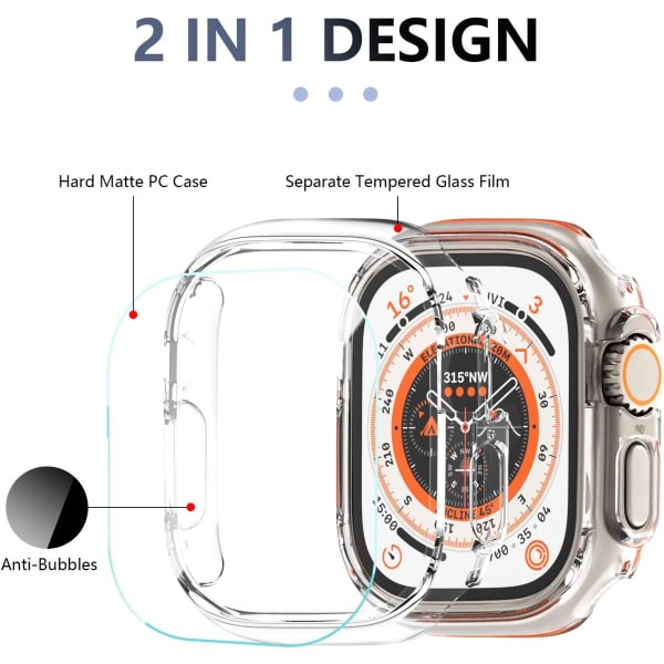 Apple Watch Ultra- etui og skærmbeskyttelse 49 mm, [3+3-pak] hård PC IC