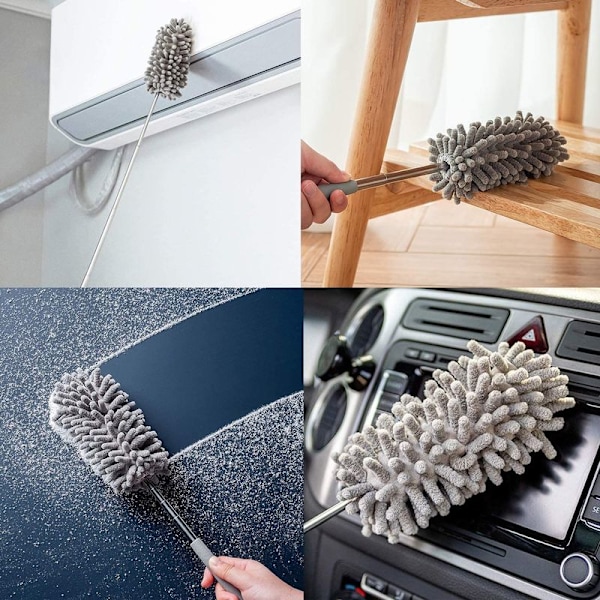 3-pack dammvippor, teleskopstång, mikrofiber, tvättbar, böjbar