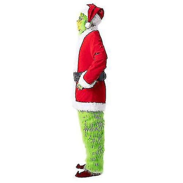 Grinch-asu Joulupukki Cosplay Aikuisten Tomte-asu Asut + Maski 7 osaa täydellinen asukokonaisuus 7PCS full set of clothes M