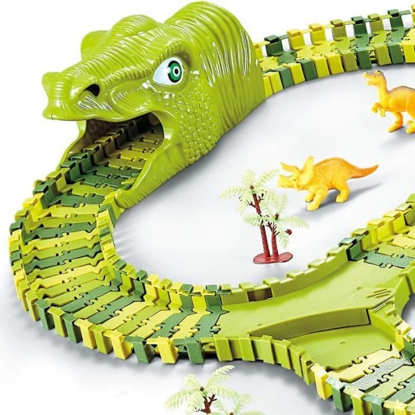 Dinosaurbilbane for barn - SPRINGOS - 240 deler - Fleksibel racerbane - Gaveeske Grön