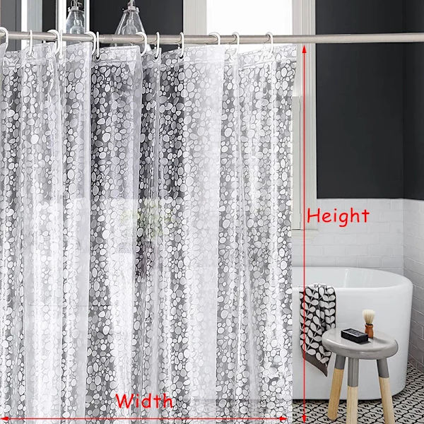Modernt duschdraperi 3D Mögelresistent badgardiner med krok Vattentäta duschskärmar Genomskinligt badrum Heminredning Vit White W180xH200cm