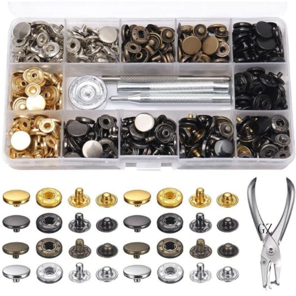 Snap Clasps Kit, 120pcs Metal Snaps Set med hulltang og 4p