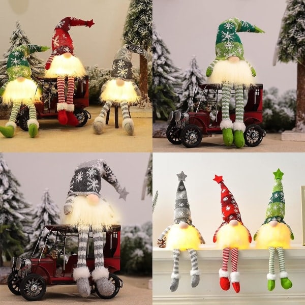 Tomte Dekoration, Lysende Tomte, Tomte Plyschdocka, LED Miniatyrfigurer Sæt af 3 til Soveværelse Pejs