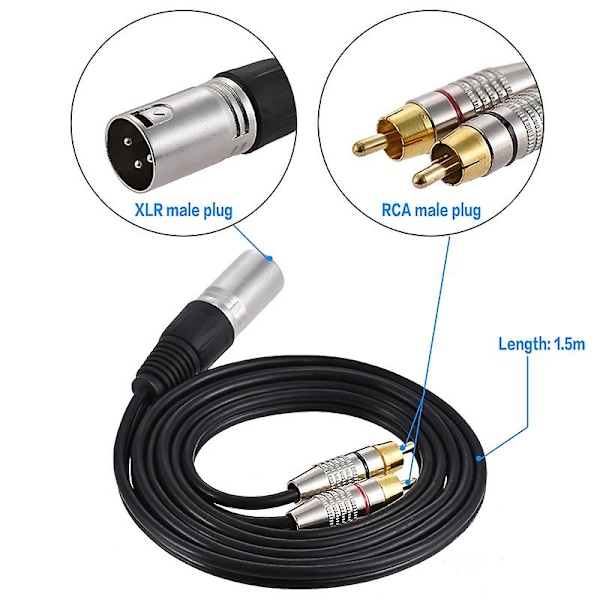 3m 1 XLR til 2 RCA hannkontakt Stereo lydkabelkontakt Y splitterkabel A