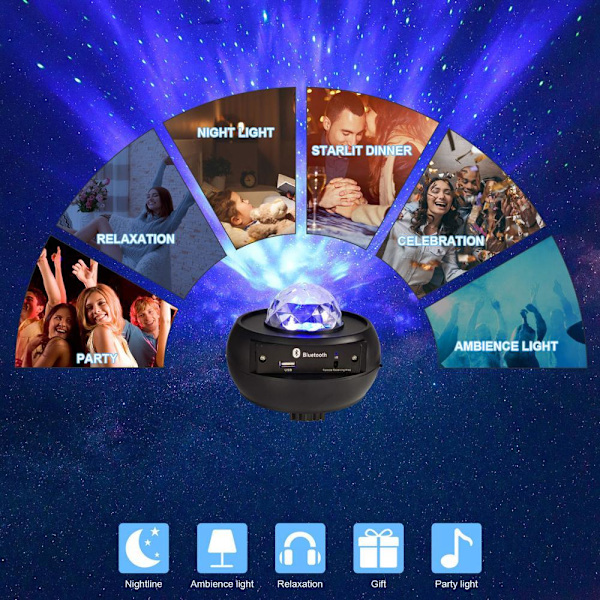 Galaxylampe / Natlampe / Stjernehimmel Projektor med Bluetooth black Plastic