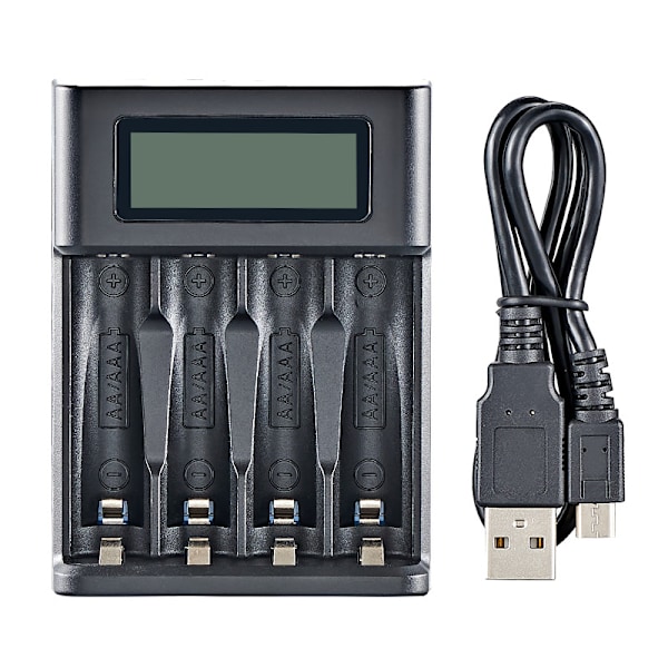 Grunderna Digital og smart oplader, til 4 AA, AAA-batterier, sort