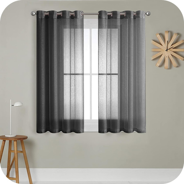 2 stk. sorte voile gardiner 140x250 cm med øje Semi-She