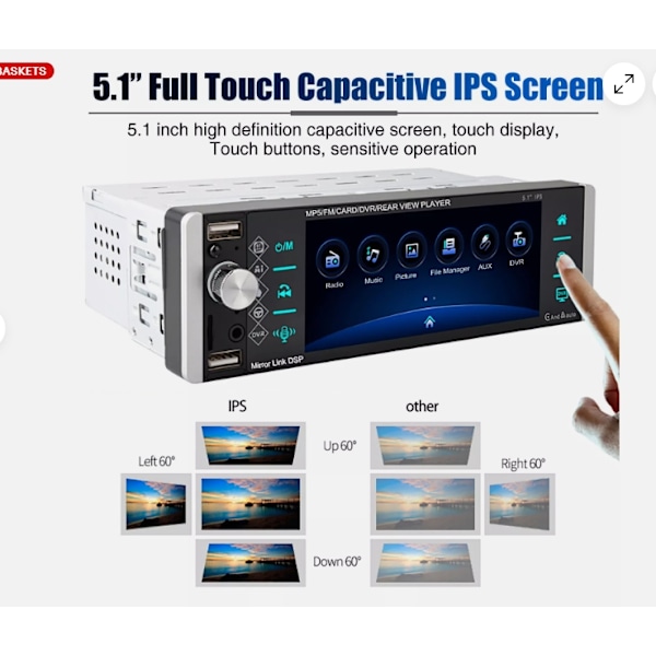Enkelt DIN 5\" Bilstereo Radio Trådløs Apple CarPlay Android Auto Bluetooth USB-XF7-