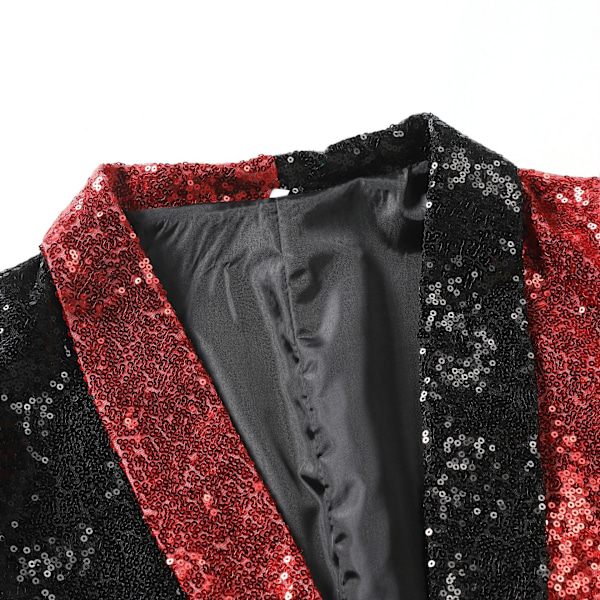 Sequin Glitter Blazer for menn En knapp spisskrage Smokingjakke svart og rød S black and red