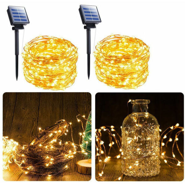 Utomhus LED-remsa med åtta funktioner, 12m, 100 LED koppartrådslampa, varmt ljus