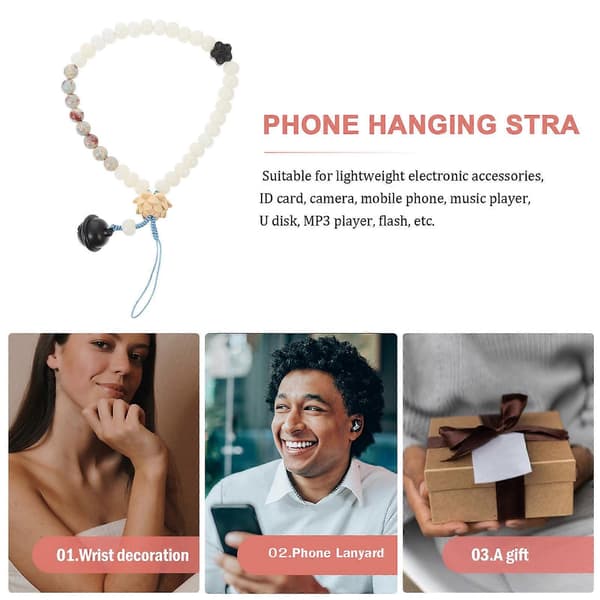 Kreativ perle-telefonstropp, runde perler, kort design, kvinner menn, mobiltilbehør, 1-pakning-FA-