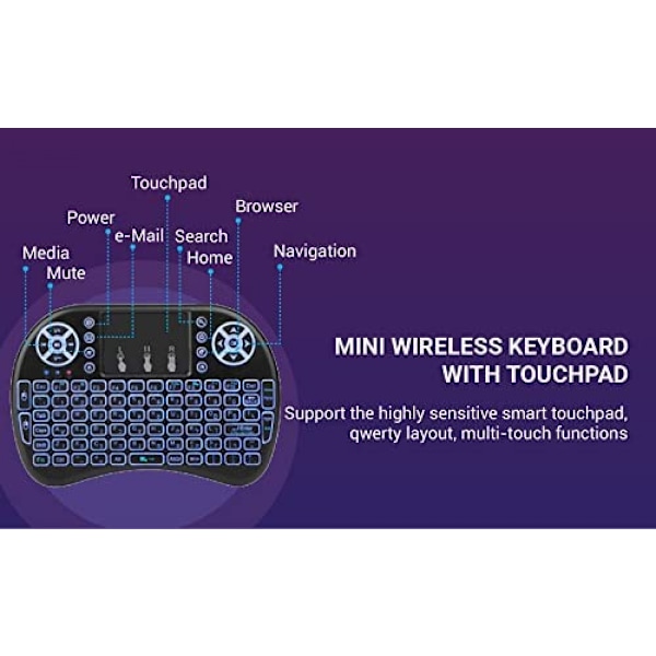 Trådlöst Mini-tangentbord Fjärrkontroll Touchpad Mus Combo Controller med RGB-bakgrundsbelysning för Smart TV Android TV Box PC IPTTV 2.4GHz