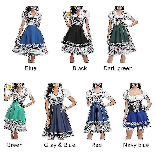 Ny Dam Dirndl - Traditionell Bayersk Kvinnoklänning, Öl-Flickaklänning, Blus & Förkläde - Blå Blå XXL