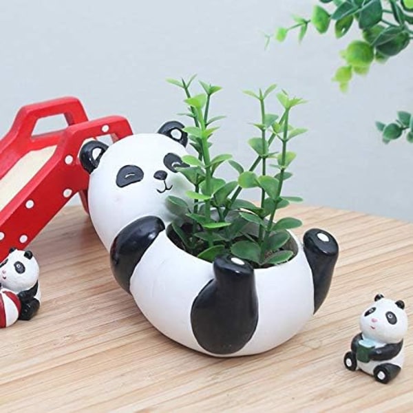 Søt Panda Blomsterpotte Dyr Resin Sukkulent Planter Skrivebord Mini