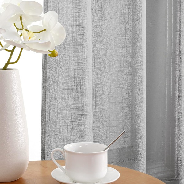 KCVV Gardiner - transparenta gardiner - med öglor - 100*250 - linnegrå - 2-pack