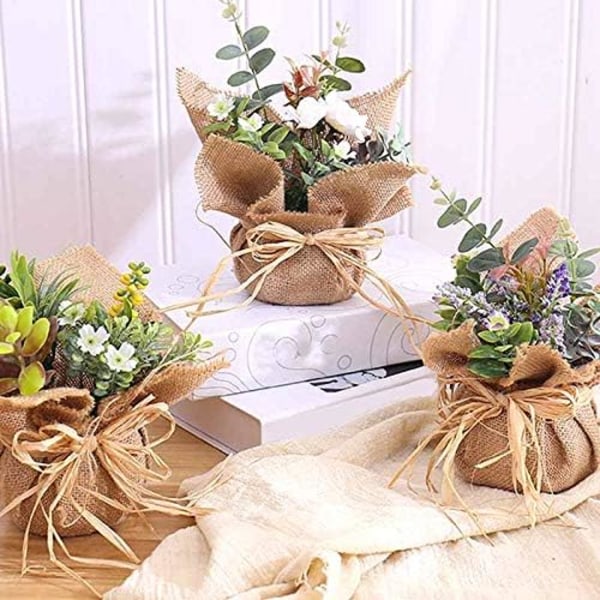 Kunstig Blomsterpotte Potteplanter med Burlap Dekorative