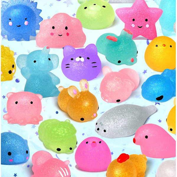 20 stk påskeeggfyll med squishy leker (stil tilfeldig), forhåndsfylte påskeegg med glitter minimyke dyr, squishy stressavlastning for påskeeggjakt