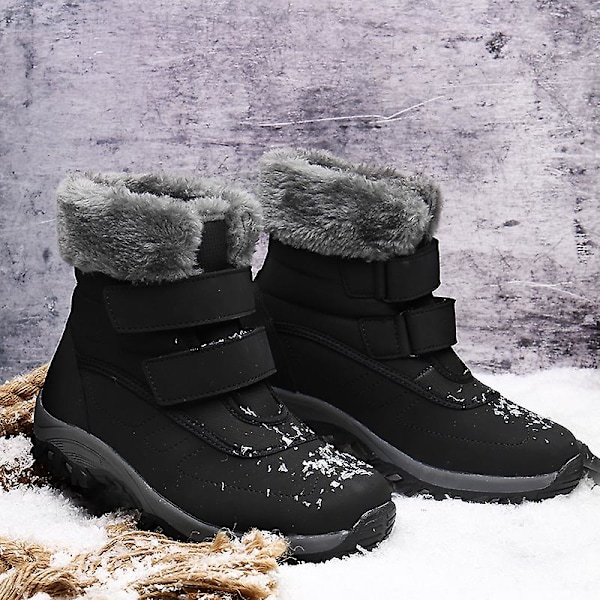 Vinterboots för kvinnor, varma ankelboots Halksäkra vinterskor 6299 Svart Black 35