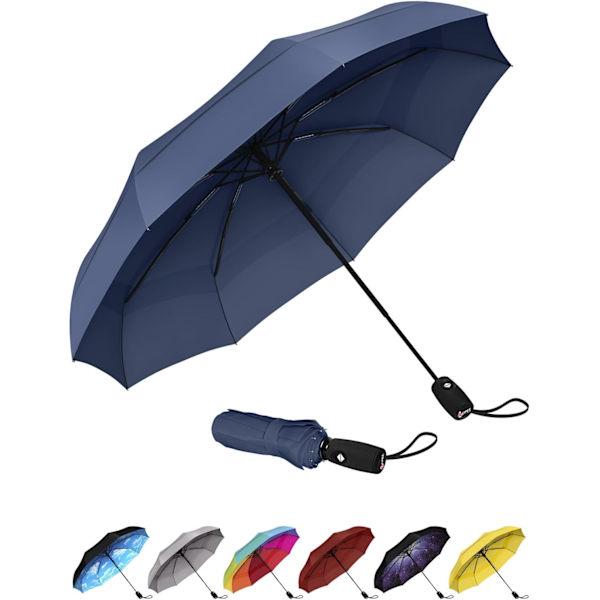 Repel Paraply Tuulenkestävä Sateenvarjo - Helppo Automaattinen Avaa ja Sulje, Kestävä & Kompakti Sateenvarjo, Vahva Lasikuitukehys, Vedenpitävä Katto Navy Blue