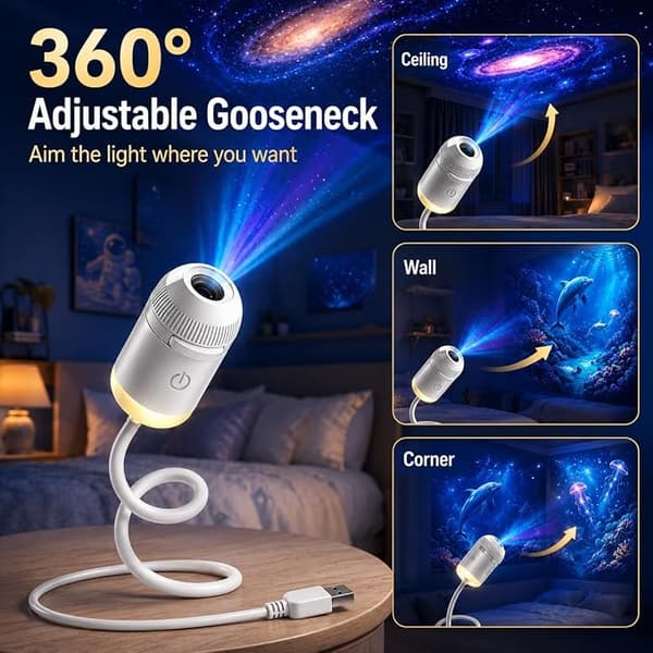 Galaxy Projector Night Light, 2-in-1 Holographic Star Projector 5D Plug and Play HD Smart Dynamic Ceiling Projector Lamp-FA- With 3 films