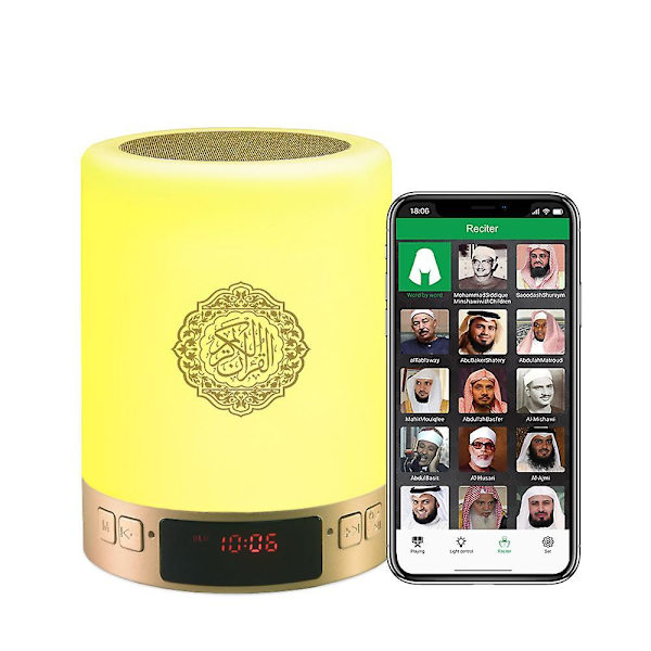 Bluetooth Koran-højttaler med LED-natlys, app-styring, Azan-ur og højttaler