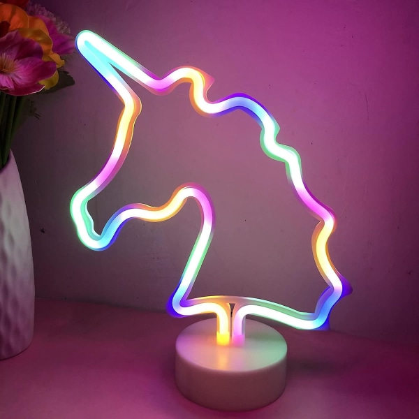 Enhörning LED-ljus Färgglad enhörning Ljus Neon Skylt Batteri eller US