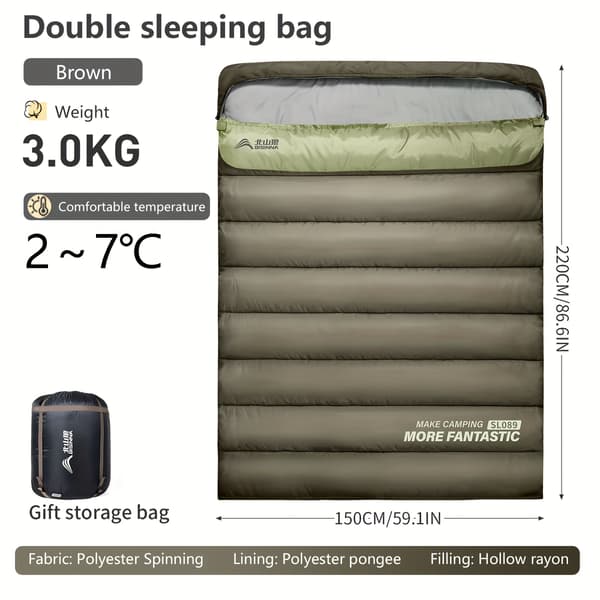 Dobbelt sovepose til camping, vandreture, rejser, 2 personer, rektangulær polyester 3KG Yellow