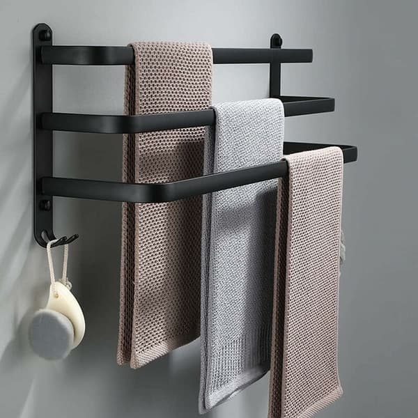 Wall Mounted Towel Holder Triple Bars 30 CM Stainless Steel Towel Rack, Matte Black-FA-