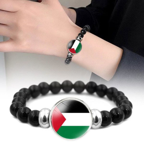 Palestina Time Jewel Flag Armband för män och kvinnor - svarta pärlor