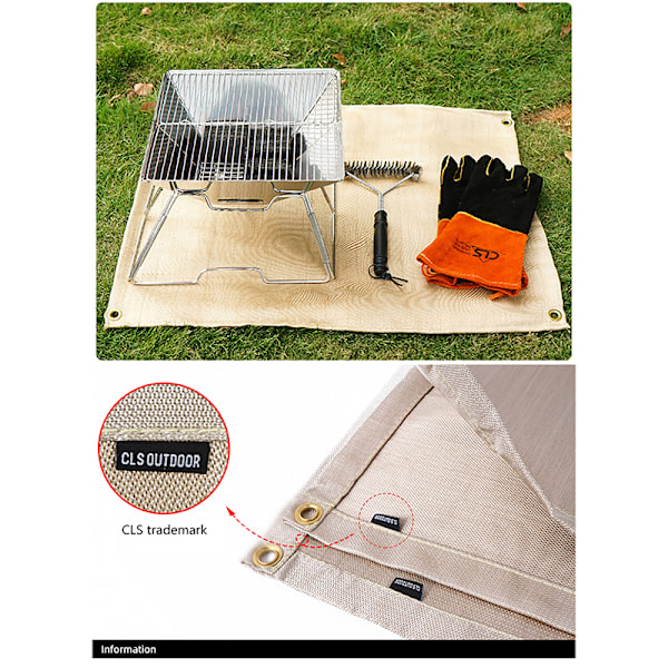 Utomhus Camping Brandsäker Duk BBQ Glasfiber Brandfilt Insats 80x60
