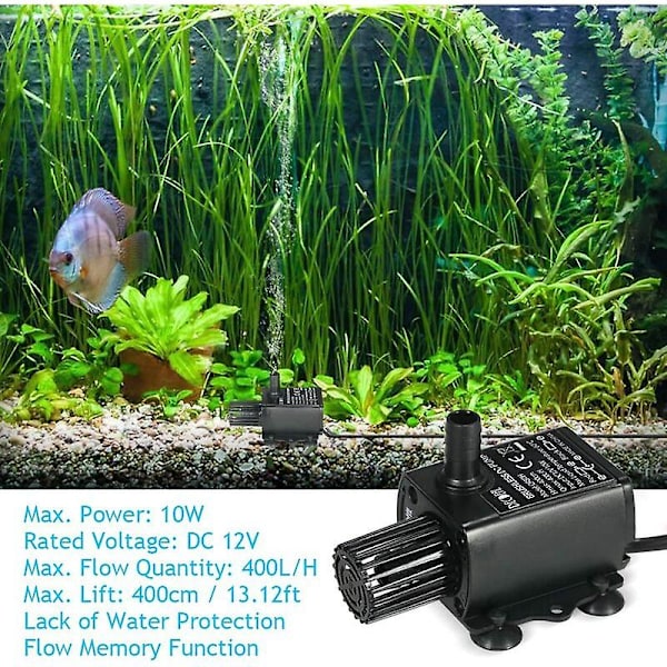 Ultratyst fontänpump Dc12v 10w 400l/h Lyft 400cm Miniborstlös vattenpump 5,52,1mm dränkbar fontänpump hona med flödesjusteringsfunktion