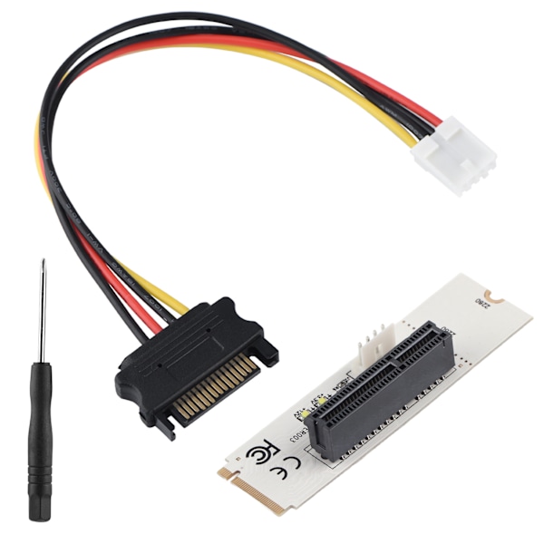 NGFF M.2 Key M til PCI-E Express 4X Riser-kort Adapter med LED-spenningsindikator SATA-strømkabel 0.1