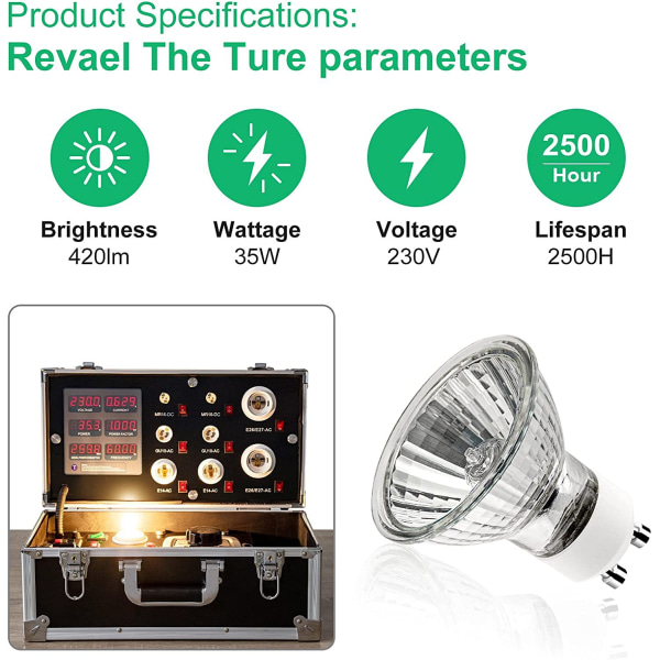 GU10 halogenpære, (3 stk) Spotlight pære AC 230V 35W, pære halogenækvivalent energi 2 stift 35° strålevinkel 2700K Dæmpbar varm hvid