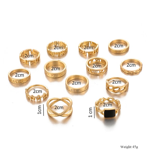 13 st handgjorda ringar i guld --- guldsmyckesringar, guld silverring set