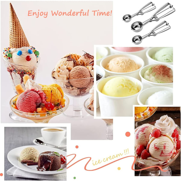 Glasskopa, 3st Cookie Scoop Set, Rostfritt stål Is CDQ