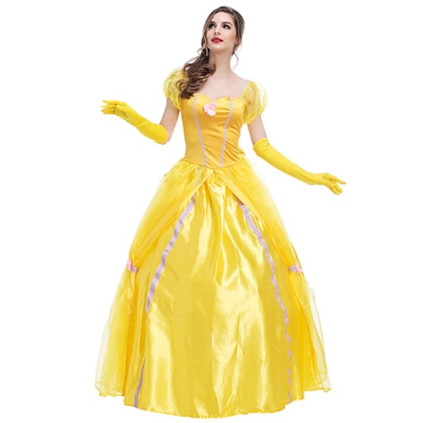 Halloween Skjønnheten og Udyret Gul Prinsessekjole Prins Par Kostyme Voksen Belle Kostymer Scene Show Cosplay Fancy Party Dres L L Women