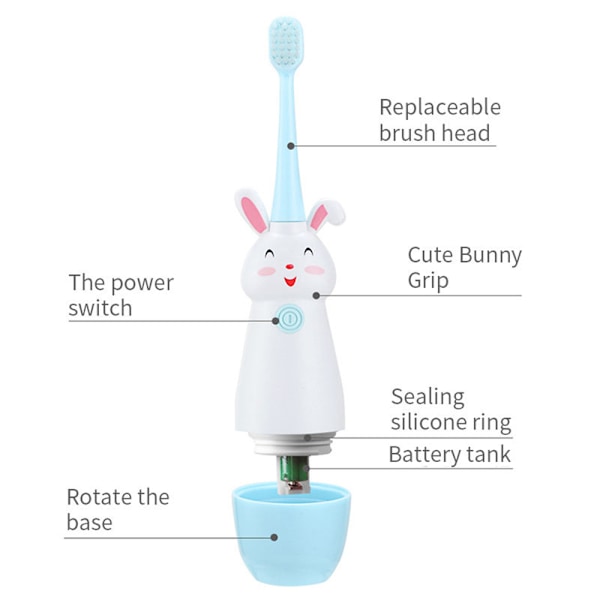 Elektrisk tannbørste for barn, batteridrevet sonisk tannbørste for 2-9 år gamle barn blue