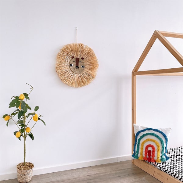 Vävda trådtecknade L-ion Tiger Macrame Tassel Huvud Vägg Hängande Dekor 19,6 tum Style 5