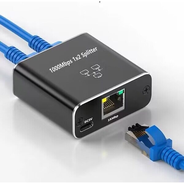 #1000 Mbps Ethernet-splitter 1 inngang 2 utganger Høyhastighets dobbelport RJ45#