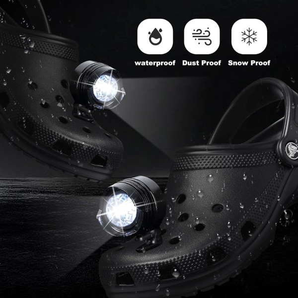 2 stk, 3 tilstande LED-lommelygte, campingtilbehør Lys, der holder i 145 timer, vandtæt skoberlockdekoration Croc-stråle (sort) Black