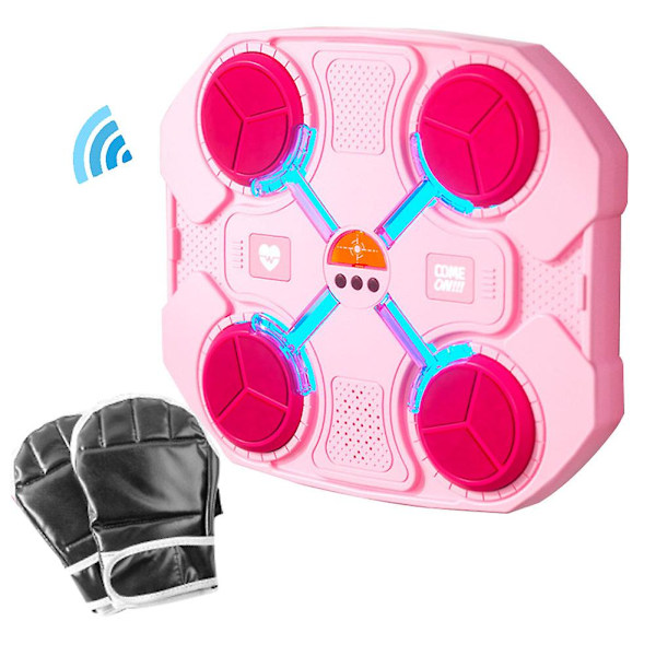 Musikboksningsmaskine til børn 2024 med handsker, Bluetooth Smart Boksetræning Vægmål Punching Pads til børns fødselsdag julegave Pink Pink Bluetooth