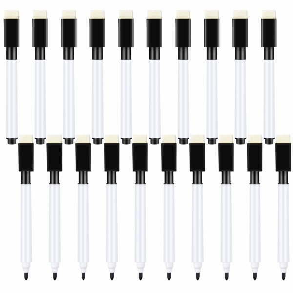 20 STK Små Whiteboard Tusser - Sorte Whiteboard Markører med Viskelæder Fin Spids Whiteboard Tusser til Børn (Sort)