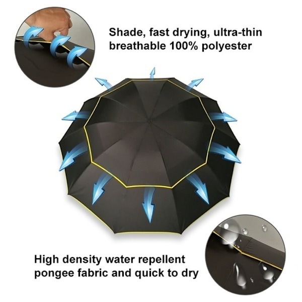 3 Vikbart dubbelt stort paraply Wind Resistance Golf Paraply bule