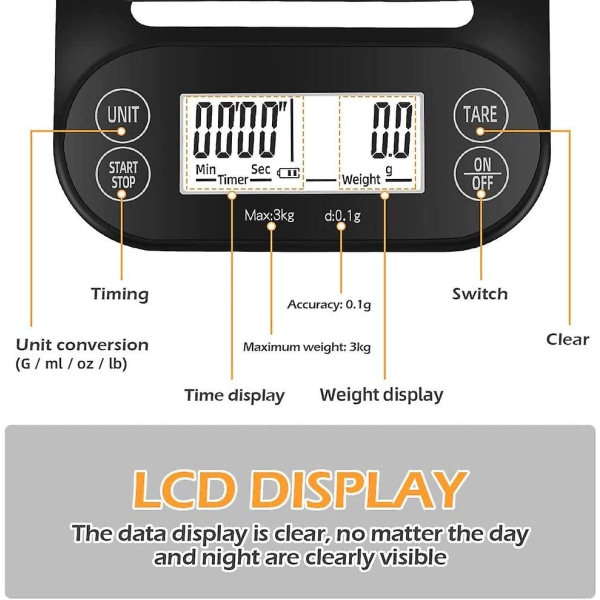 Elektronisk köksvåg 3kg/0,1g med LED-display