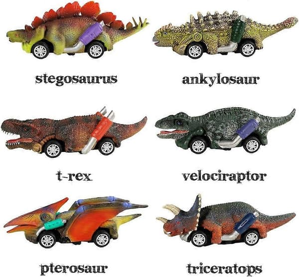 Dinosaurieleksaker Pull-back-bilar, 6-pack dinosaurieleksaker för 3-åriga pojkar och småbarn, leksaker för pojkar 3, 4, 5 år-FA-
